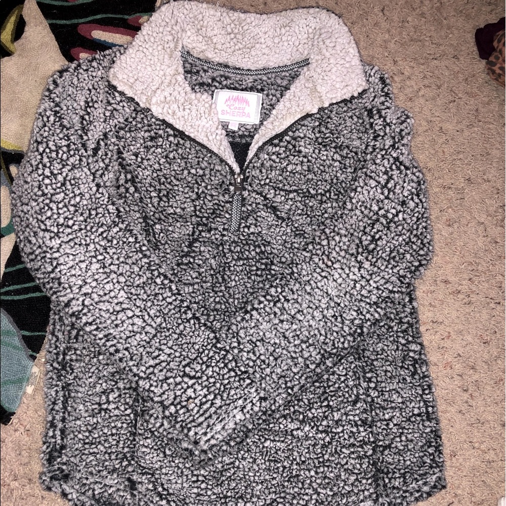 Cozy Sherpa, oversized sherpa half zip up pullover.